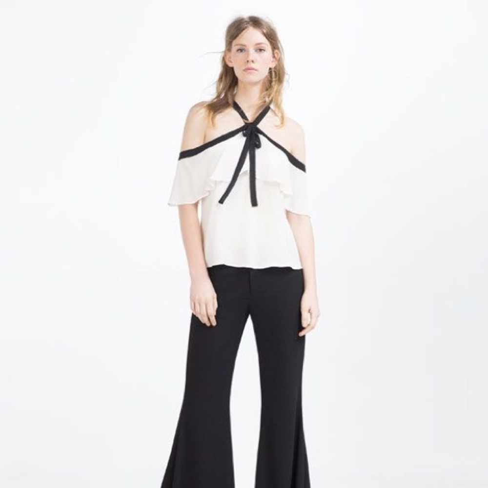 NWT Zara White Frilled Ruffled Halter Neck Blouse